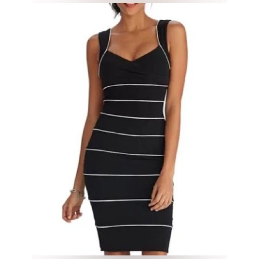 White House Black Market Black & White Striped Midi Bodycon Dress
